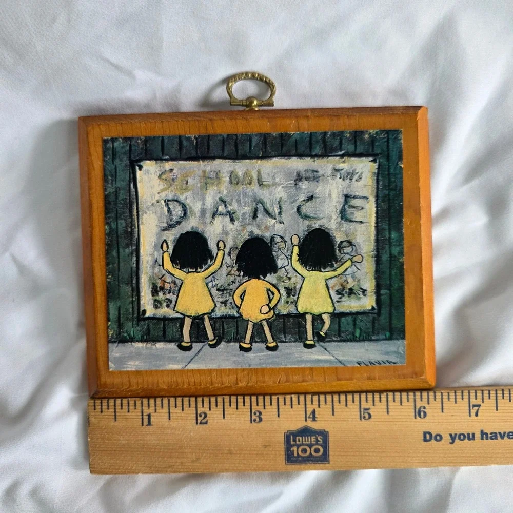 Vintage 1969 Flavia Weedn Buzza Wood Plaque Art School Dance Girls Foil Sticker - Picture 4 of 15